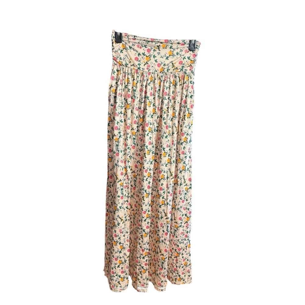 DOUBLJU Maxi Floral Skirt Side Pockets and Ruching Polyester Sz Small